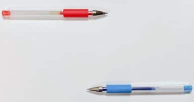blue and red ballpoint pens